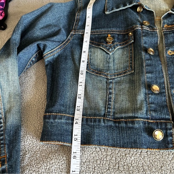 Mixit Cropped Dark Blue Faded Denim Jacket with Jewel Buttons - Picture 5 of 6